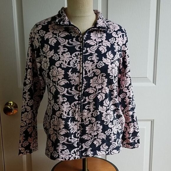Croft & Barrow Sweatshirt Zip Up Floral Pink Navy Women's WOMAN'S SMALL PETITE - Picture 4 of 13